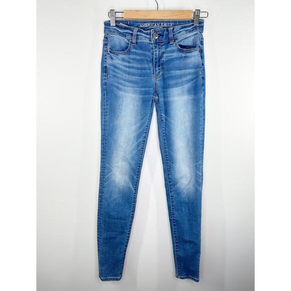 American Eagle Super Stretch X Hi-Rise Blue Denim Jeggings Women's Size 0 Long - Picture 9 of 9